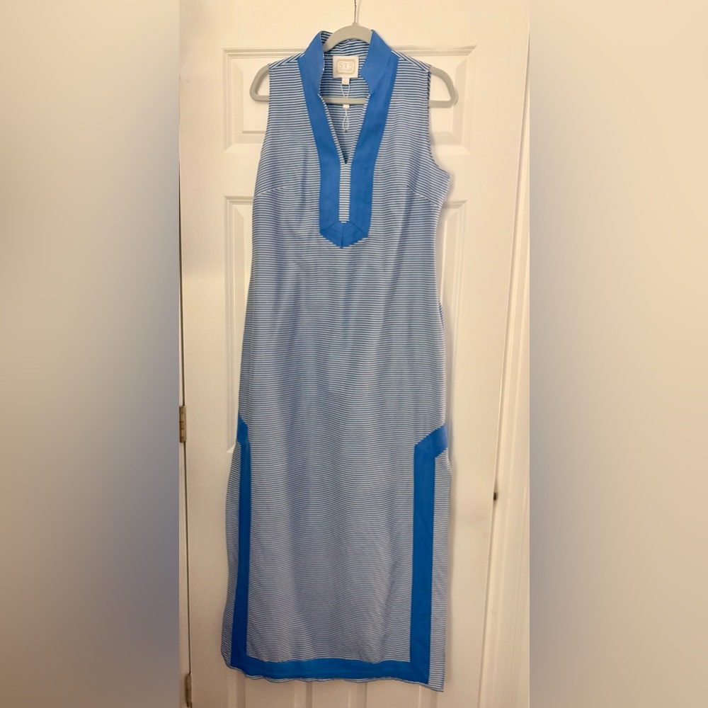 Sail to Sable Blue and White Halter Resort Dress